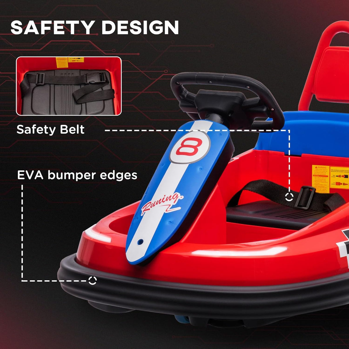 Aosom Toddler Bumper Car, 360° Rotation 6V Kids Electric Ride on Bumper Car with EVA Bumper Edges