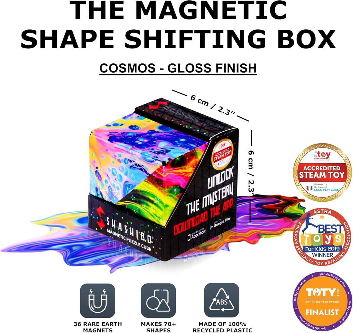 SHASHIBO Shape Shifting Box - Award-Winning, Patented Fidget Cube w/ 36 Rare Earth Magnets