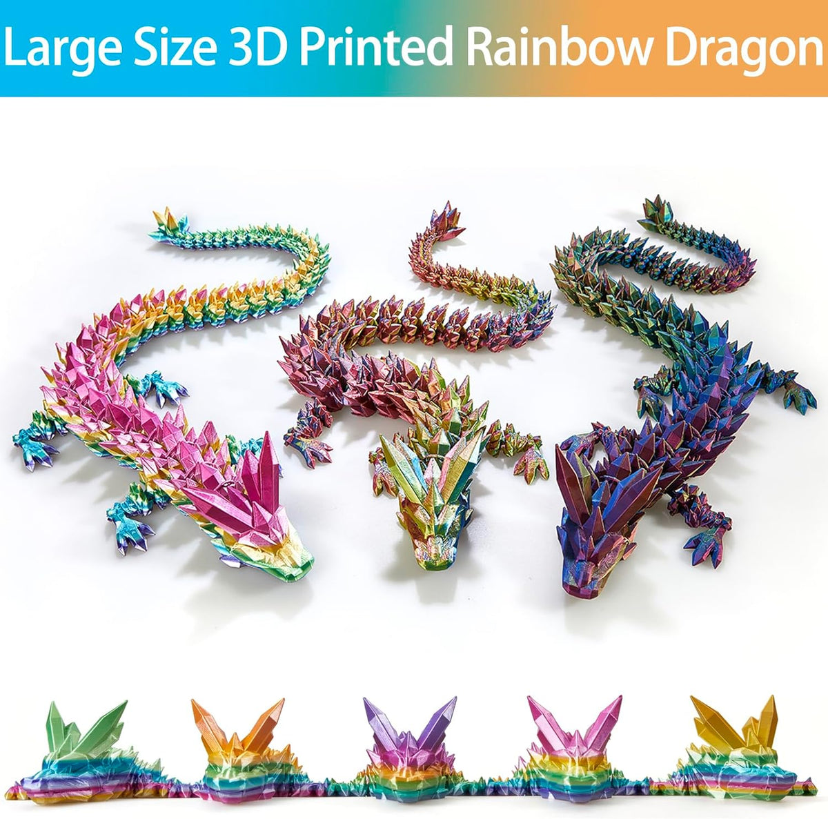 3D Printed Dragon, 3D Dragon,24 Inch 3D Printed fidget Dragon, Bigger Fidget Crystal Dragon Toys