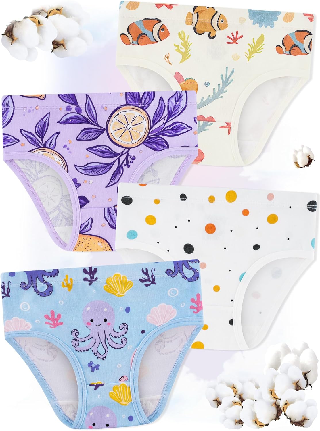 Girls' Underwear,Soft Cotton Tagless Panties for Toddlers' & Little Kids Comfort,Breathable