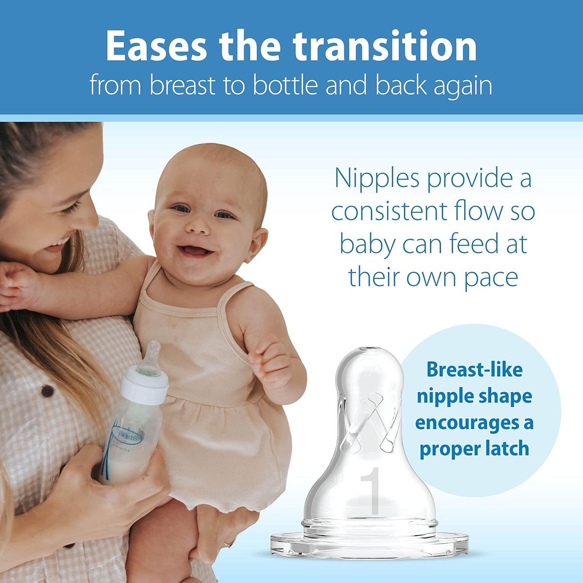 Dr. Brown's Natural Flow Anti-Colic Options+ Narrow Baby Bottle, 8 oz/250 mL, with Level 1 Slow