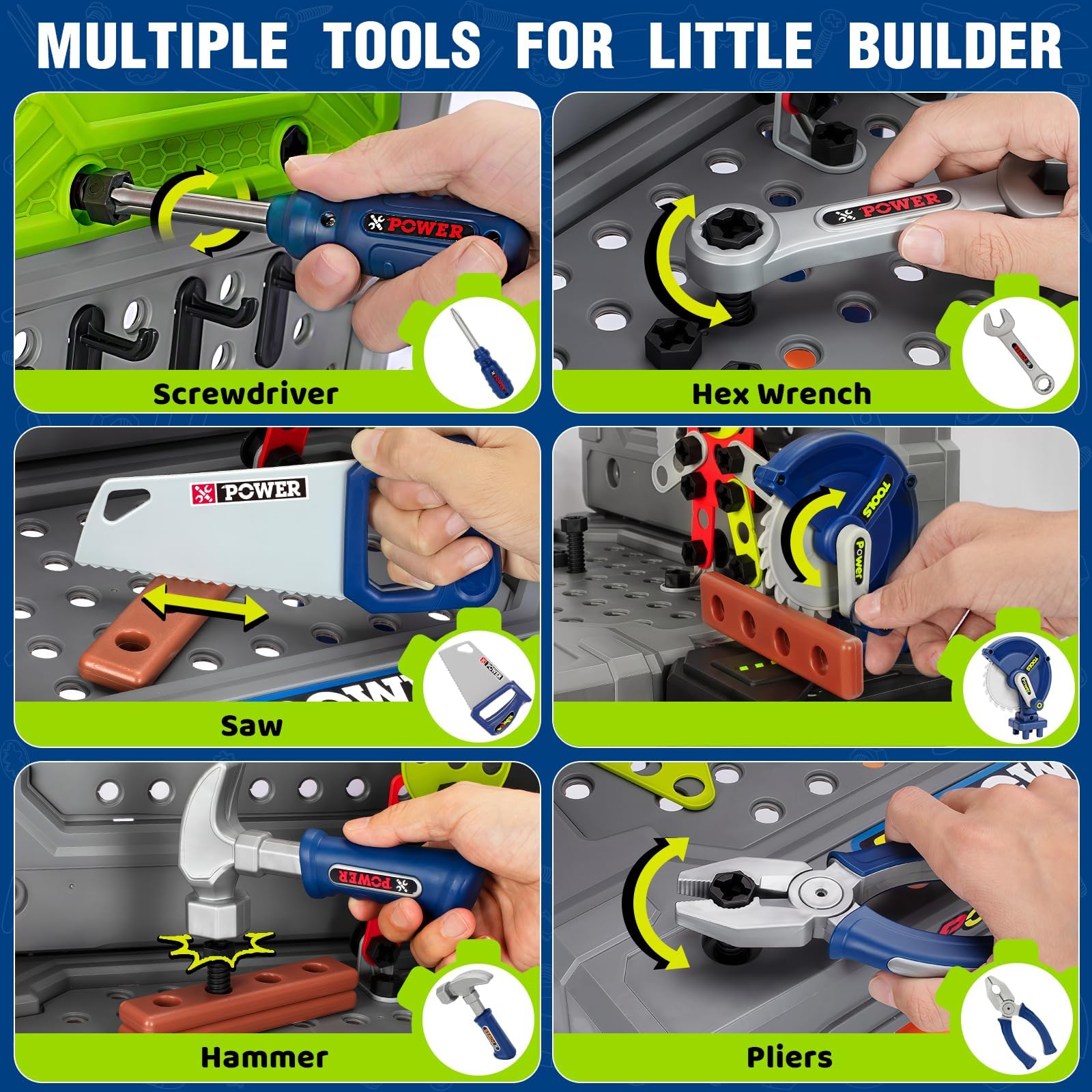 Kids Tool Bench Set with Electric Drill and Realistic Tools, Construction Workbench Playset Toy for