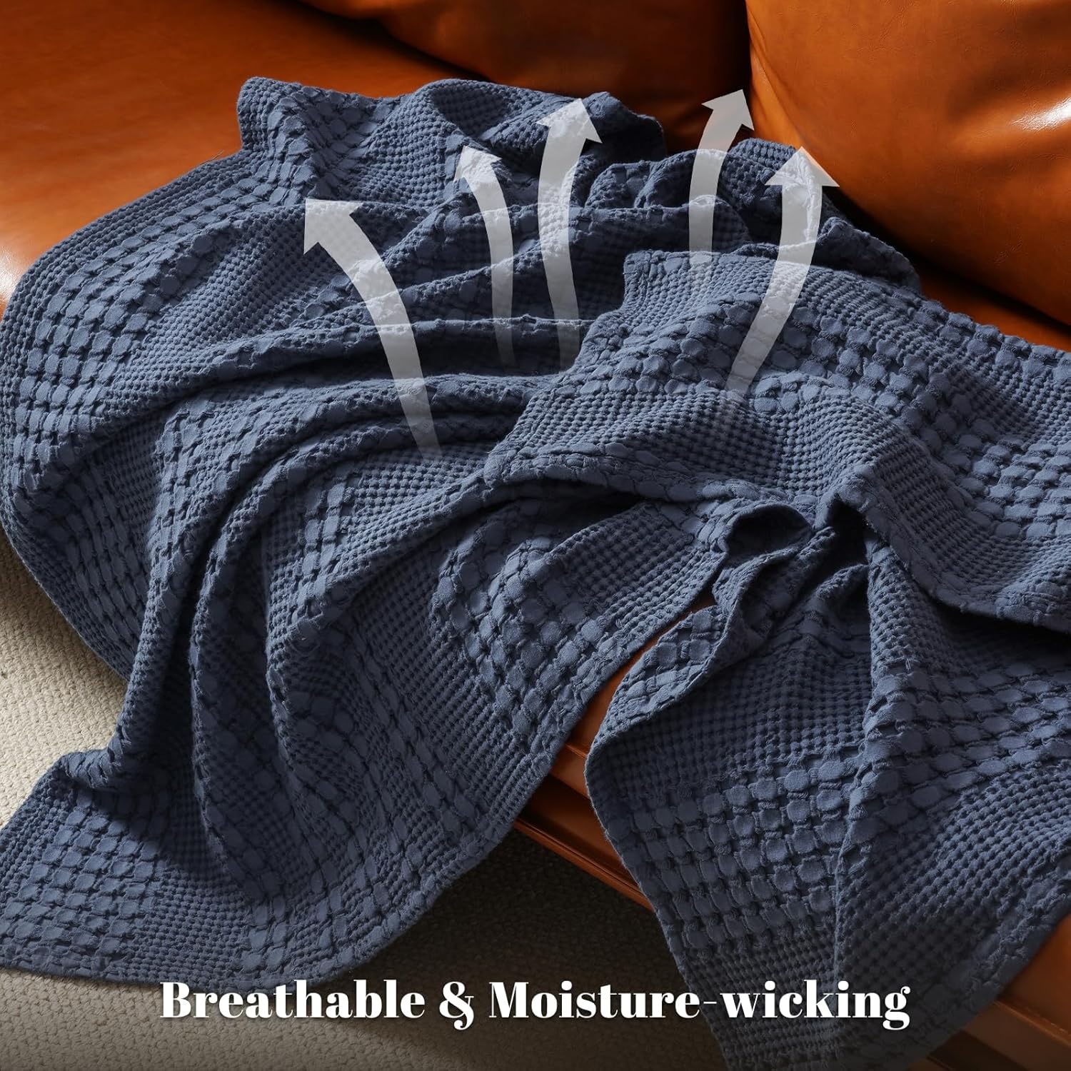 PHF 100% Cotton Waffle Weave Blanket Twin Size, Soft Lightweight Breathable Cozy Summer Blankets