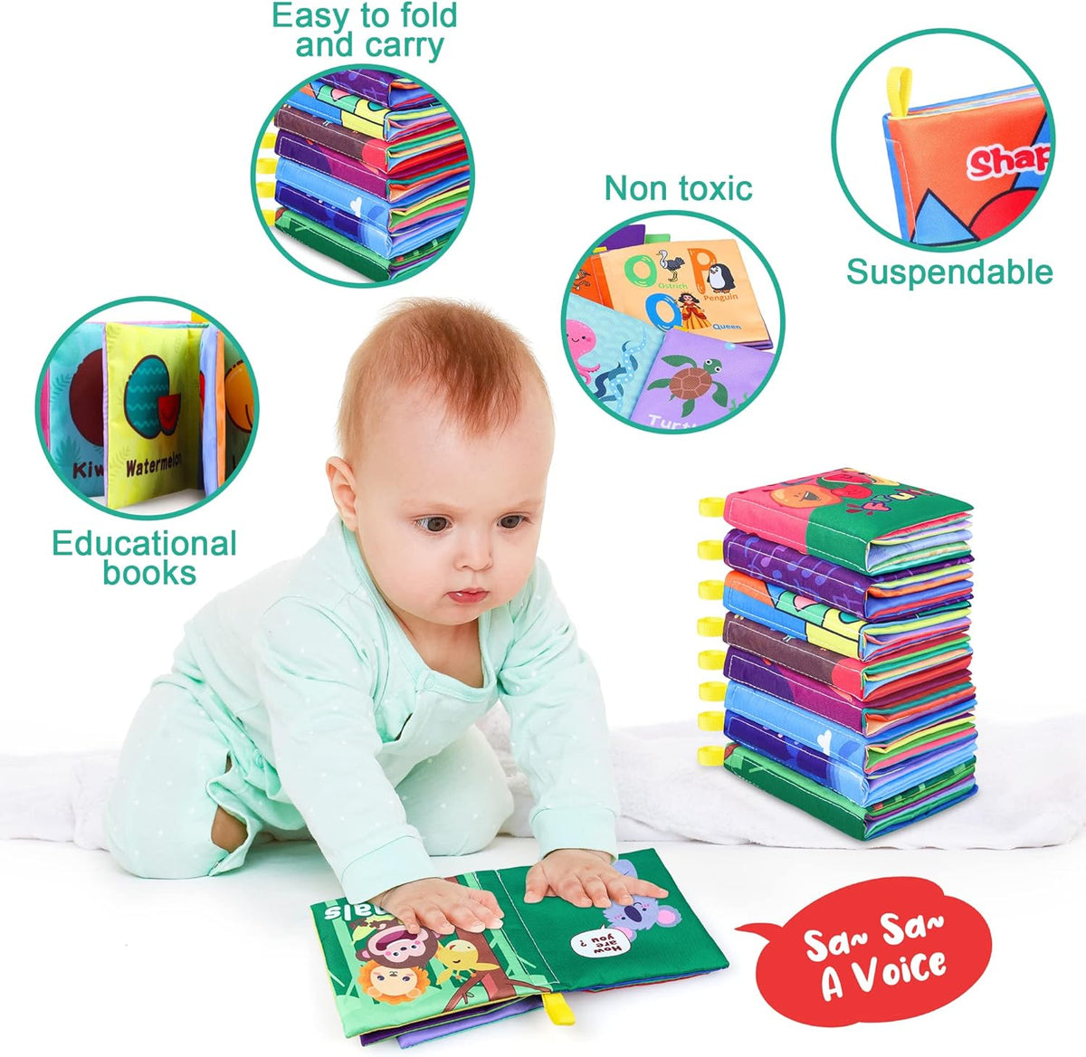 Baby Bath Books, Nontoxic Fabric Soft Baby Cloth Books, Early Education Toys, Waterproof Baby Books