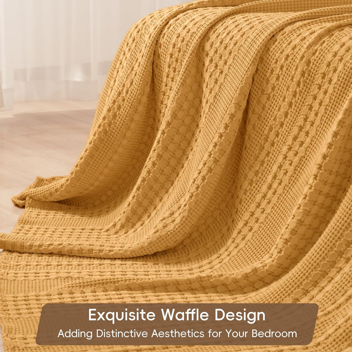 PHF 100% Cotton Waffle Weave Blanket Queen Size for Bed, Lightweight Washed Cotton Blanket