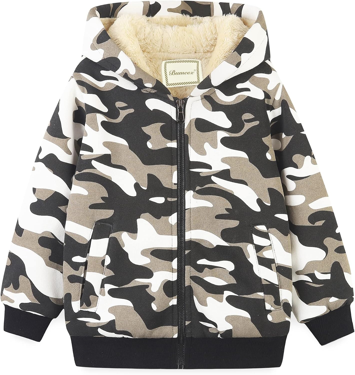 Bumeex Kids Boy's Girl's Sherpa Fleece Lined Jacket Spring Fall Winter Zip up Sweatshirt Hoodie
