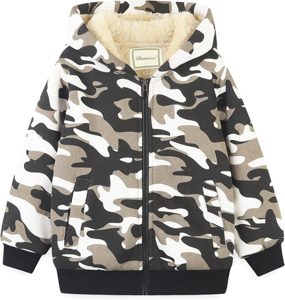 Bumeex Kids Boy's Girl's Sherpa Fleece Lined Jacket Spring Fall Winter Zip up Sweatshirt Hoodie