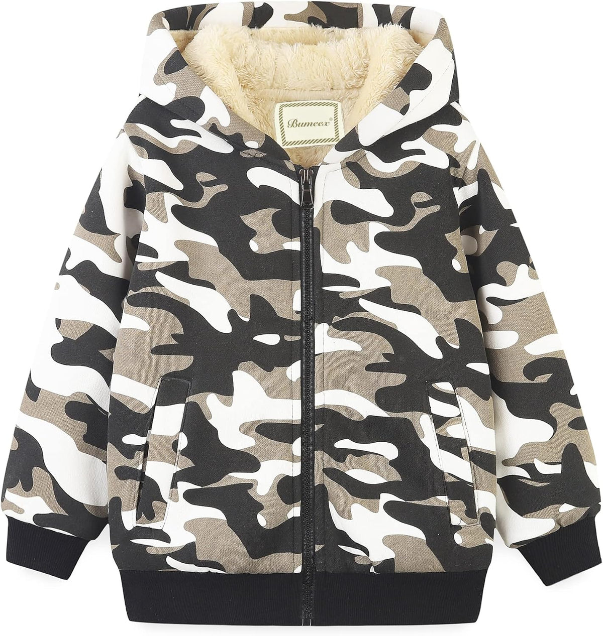 Bumeex Kids Boy's Girl's Sherpa Fleece Lined Jacket Spring Fall Winter Zip up Sweatshirt Hoodie