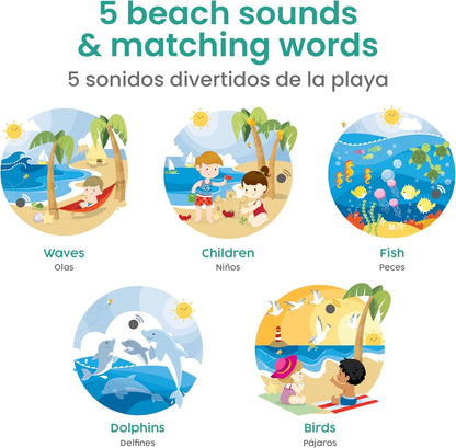 Binibi Spanish Books for Babies & Toddlers 1-3 The Beach Interactive Bilingual Sound Book with Fun