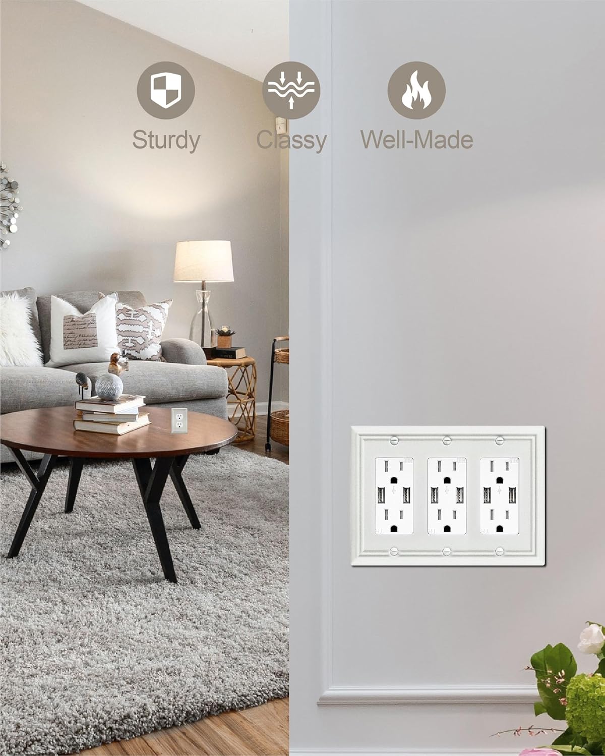 1-Pack Triple Decorator Wall Plate, Off White Wall Outlet Cover for GFCI Outlet, Dimmer Switch