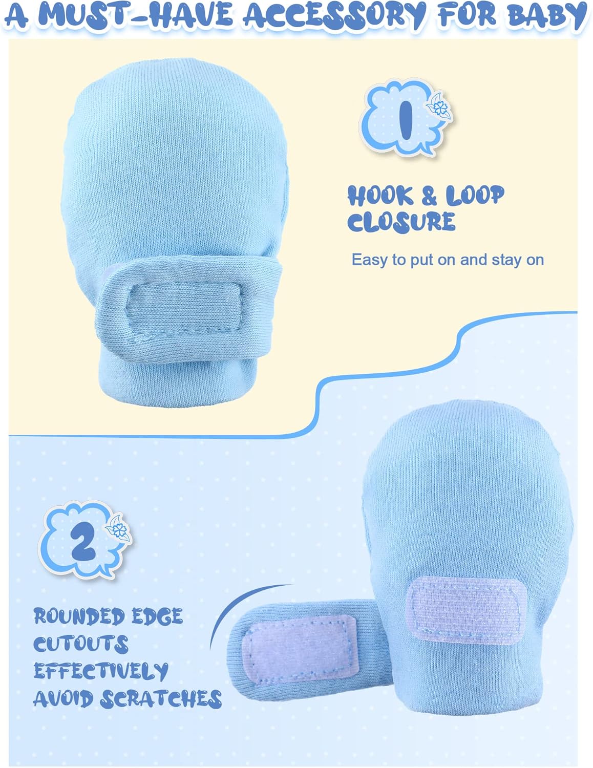 Newcotte 12 Pairs Adjustable Preemie Baby Mittens No Scratch Newborn Cotton Breathable Gloves Warm