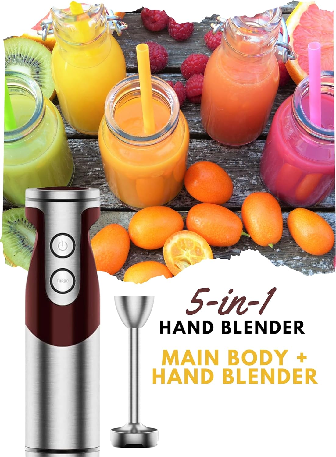 MegaWise Pro Titanium Reinforced 5 in1 Immersion Hand Blender, Powerful with 80% Sharper Blades, 12