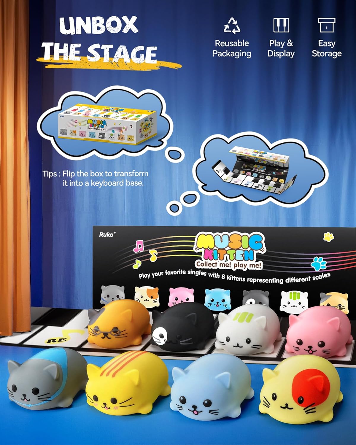 Ruko 1701 Musical Cats Piano Keyboards with Cute Meow Tone, Press Play Music Scale, Fun Music Toys