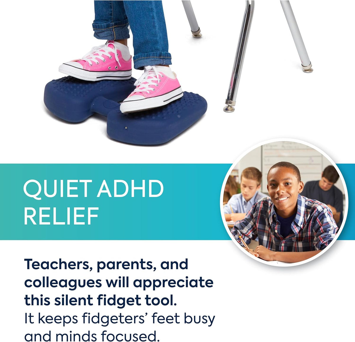 Bouncyband Wiggle Feet, Dark Blue, 6 Pack – Sensory Foot Cushion Quietly Facilitates Movement to