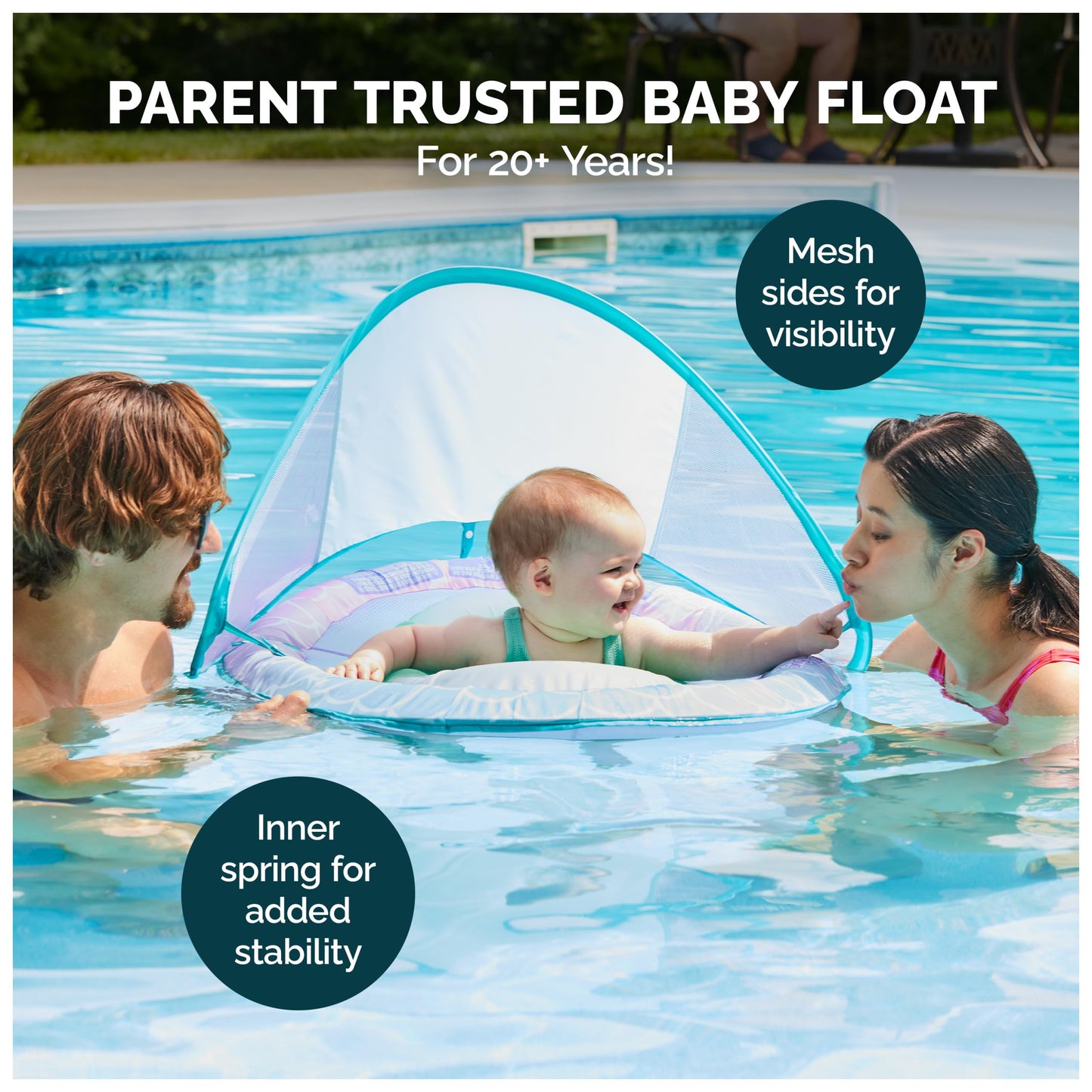 SwimWays Baby Spring Float, Baby Pool Float with Canopy, Swim Training PFD, Swimming Pool