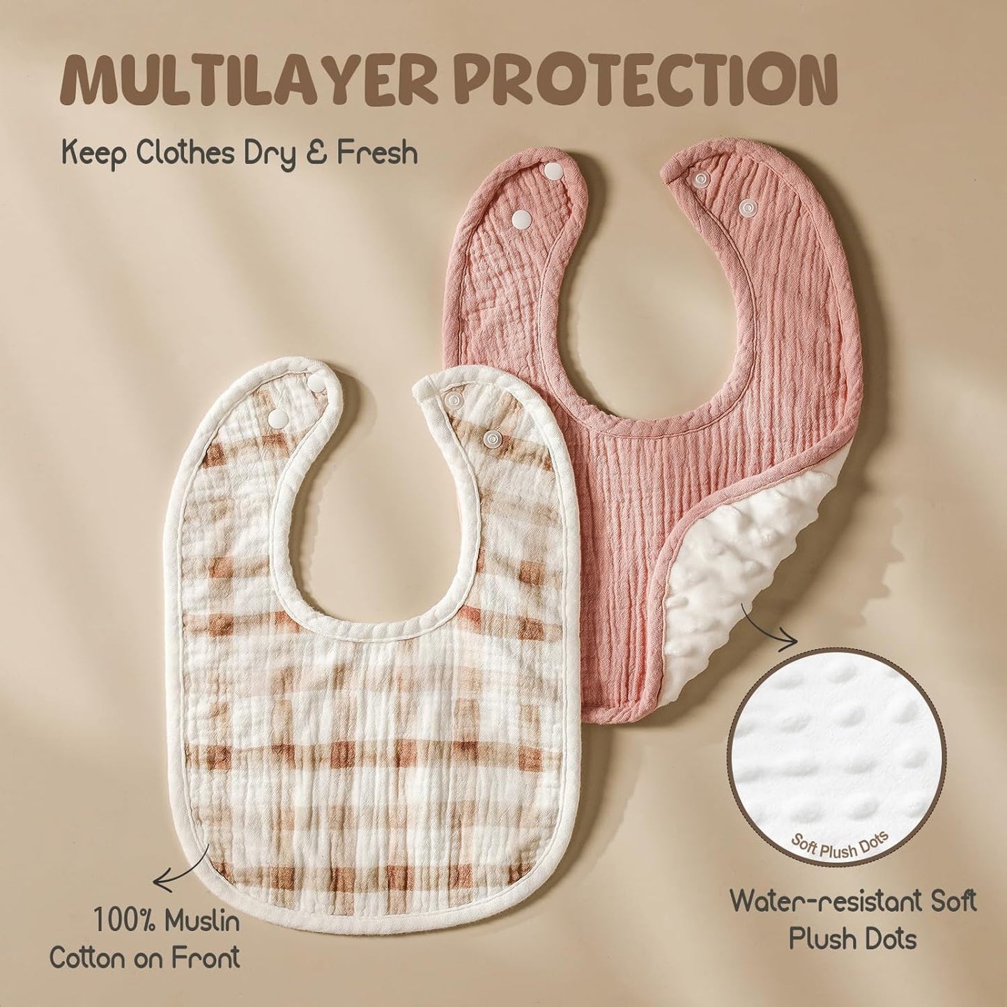 6-Pack Muslin Baby Bibs for Unisex Boys Girls, Cotton Baby Drool Bibs, Drooling and Teething Bibs