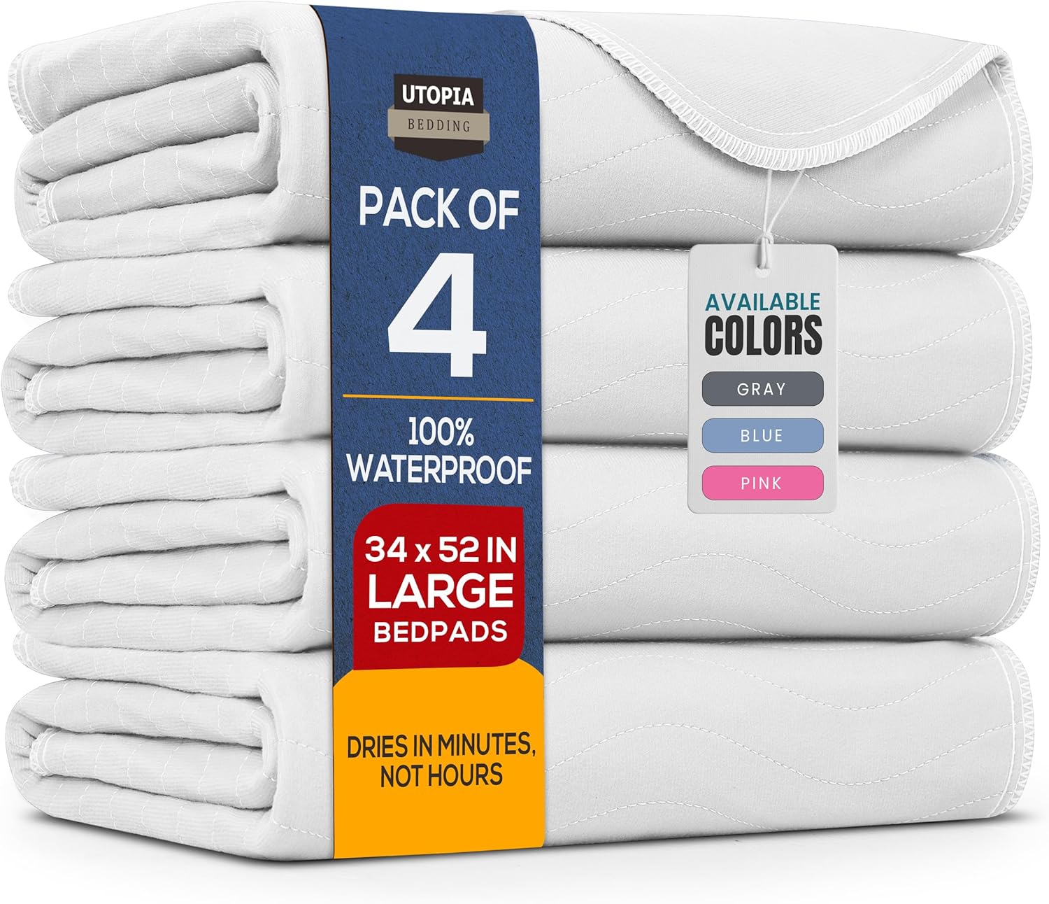 Utopia Bedding Washable Underpads 34" x 52" (Pack of 4), Waterproof Reusable Heavy Absorbency