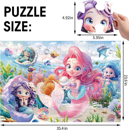 Jumbo Floor Puzzle for Toddlers & Kids Ages 3-5, 48-Piece Mermaid and Underwater Large Jigsaw
