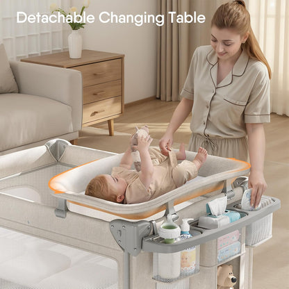4 in 1 Baby Bassinet, Pack and Play, Bedside Crib Sleeper, Diaper Changer, Quickly Assembled and