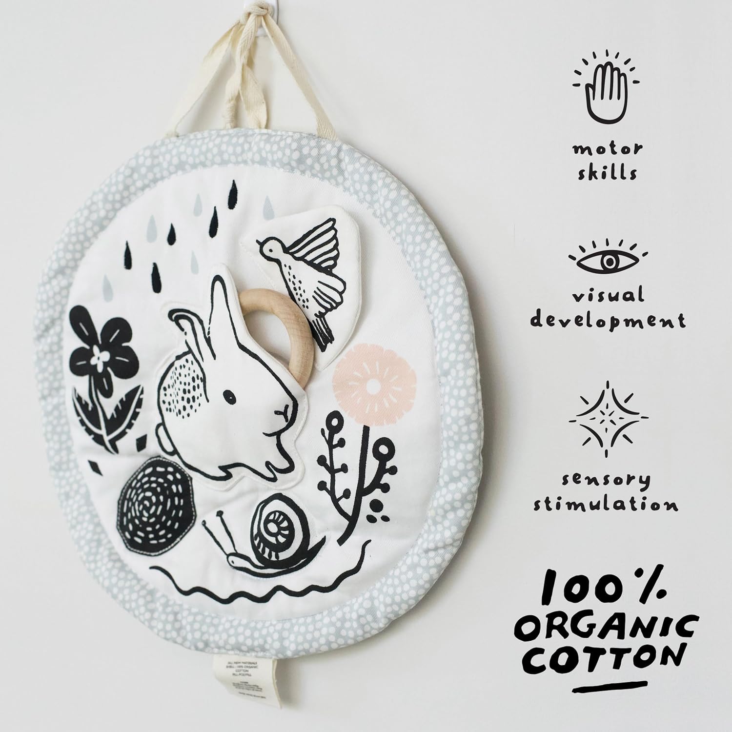 Wee Gallery Meadow Activity Pad Organic Baby Play Mat with Sensory Toys, High Contrast Newborn
