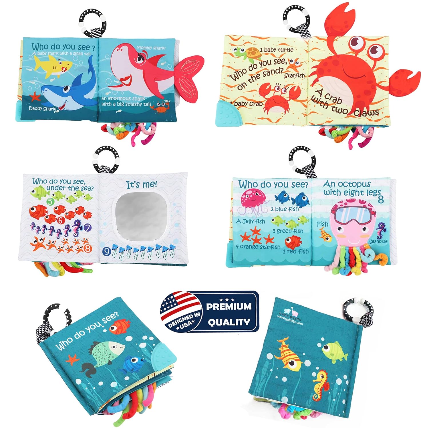 Fish Baby Books Toys, Touch Feel Cloth Crinkle Books for Babies,Baby Infant Toys 0-6, 6-12, 12-18