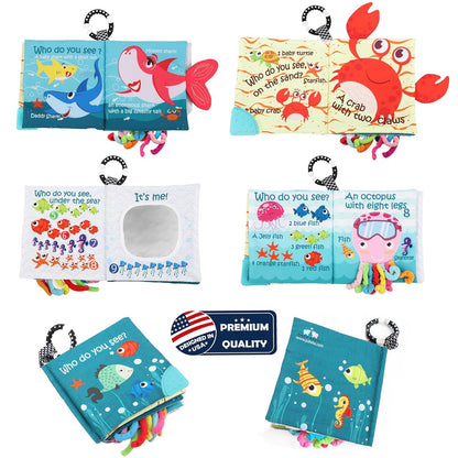 Fish Baby Books Toys, Touch Feel Cloth Crinkle Books for Babies,Baby Infant Toys 0-6, 6-12, 12-18