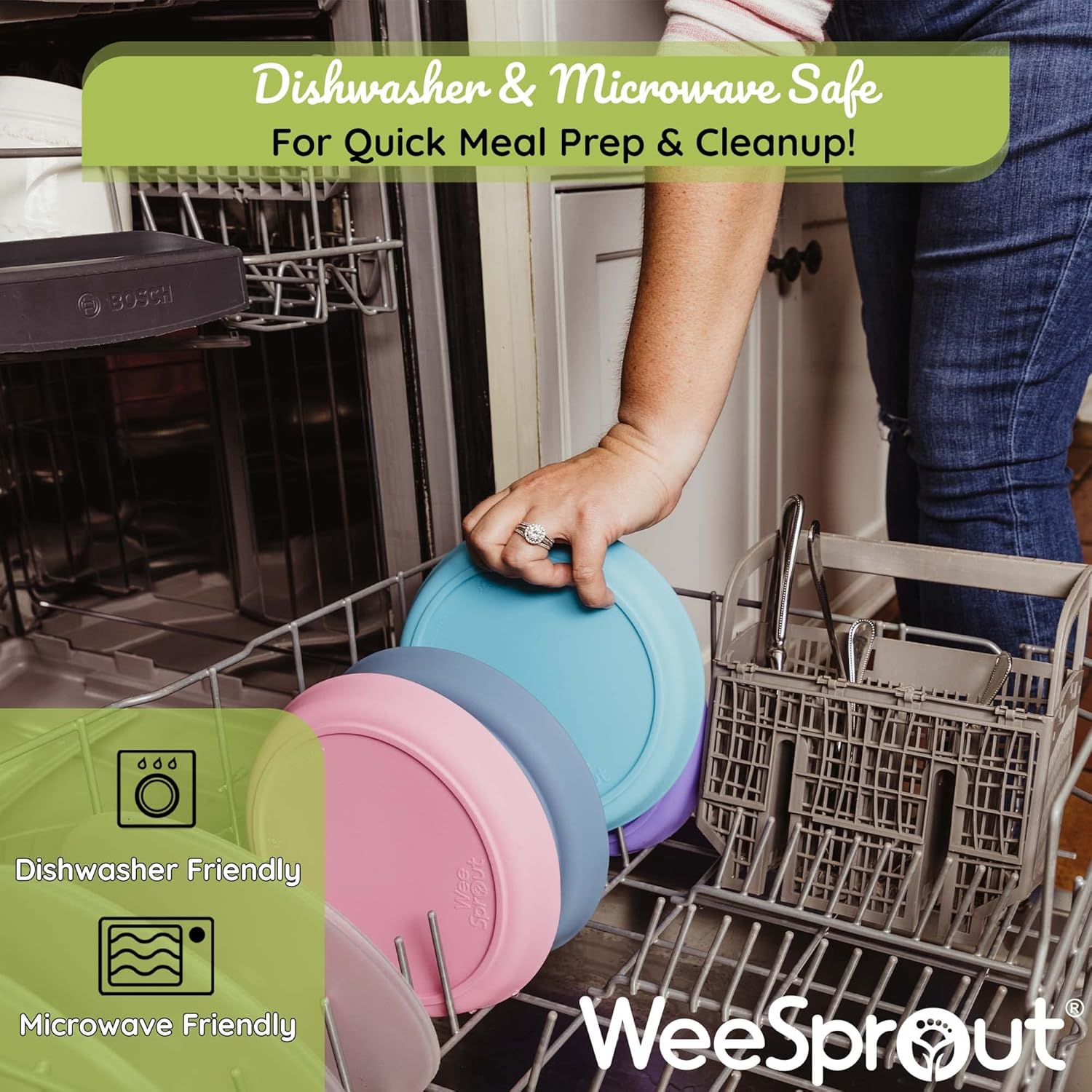 WeeSprout Baby & Toddler Non-Suction Plates with Lids, 100% Food Grade Silicone Plates, Premium