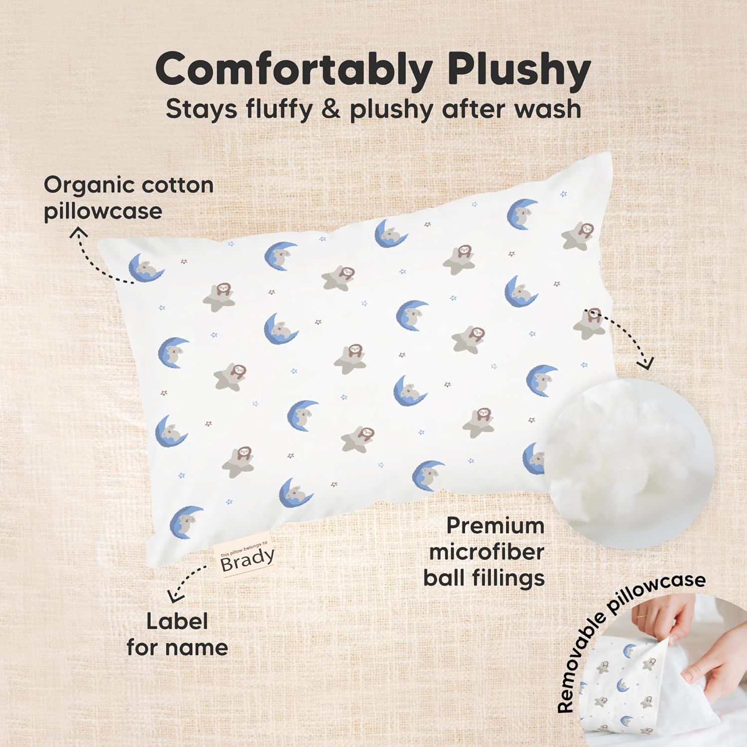 Mini Toddler Pillow with Pillowcase - 9x13 My Little Dreamy Travel Kids Pillow for Sleeping