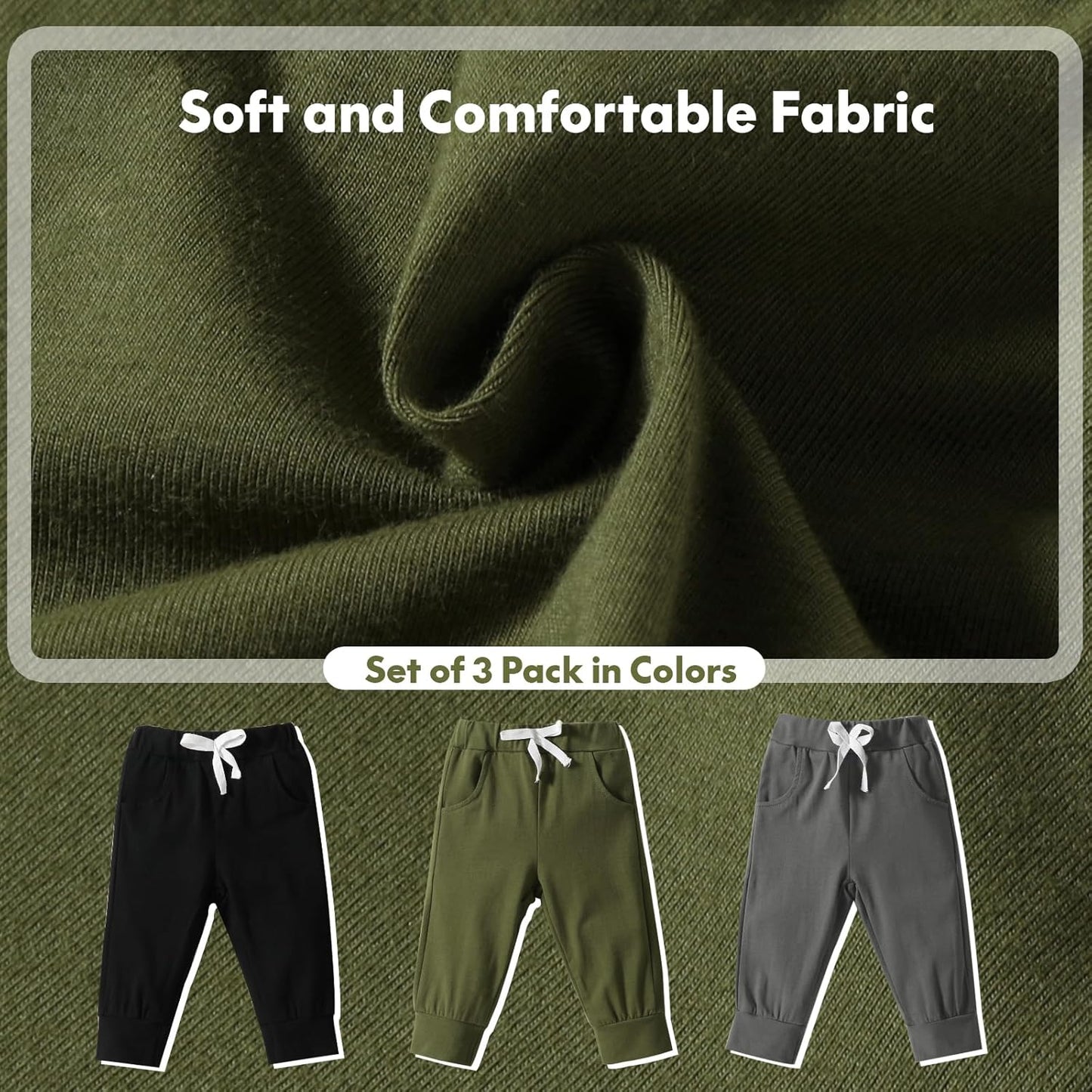 DREAM BUS Pack of 3 Toddler Jogger Pants with Pocket Toddler Boy Sweatpants Baby Boy Pants Infant