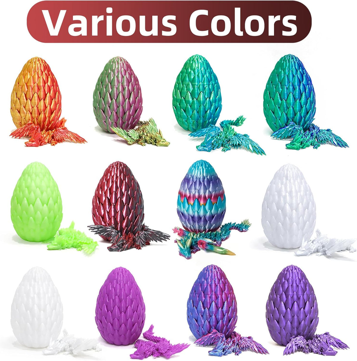 3D Printed Flying Dragon in Egg - Black Mix Red - Surprise Egg with Flexible Winged Dragon Inside