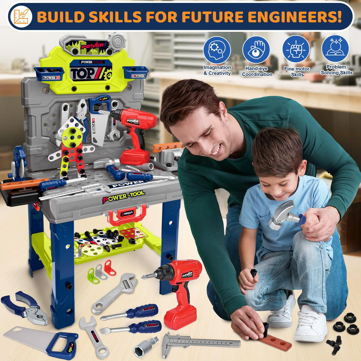 Kids Tool Bench with Electric Drill, Toddler Tool Set for Boys Ages 3-5 6-8