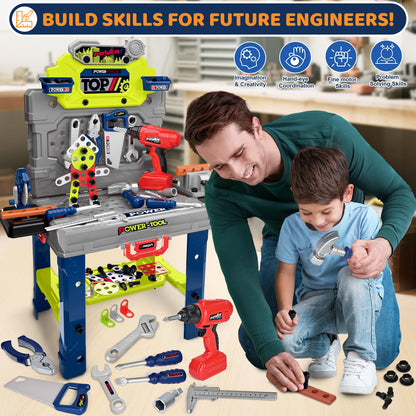 Kids Tool Bench with Electric Drill, Toddler Tool Set for Boys Ages 3-5 6-8