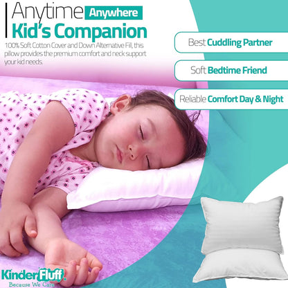 kinder Fluff Toddler Pillows (2pk) - The only Pillow for Kids 300T Cotton Shell & Down Alternative