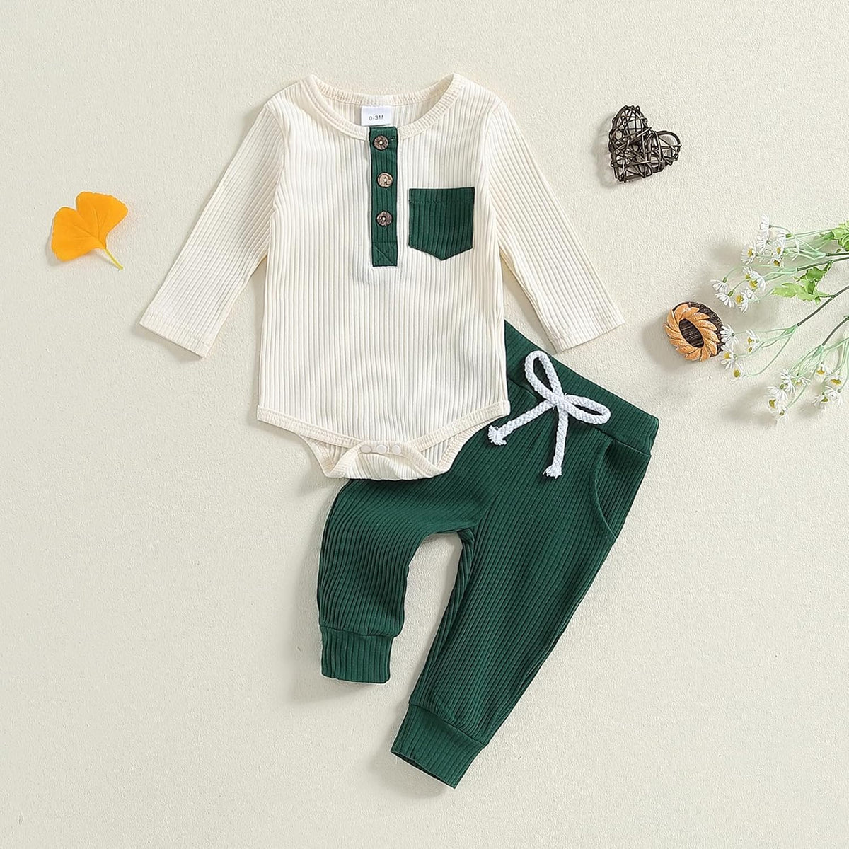 fhutpw Baby Boy Clothes 3 6 12 18 Months Ribbed Knitted Long Sleeve Romper and Pants Sets Newborn