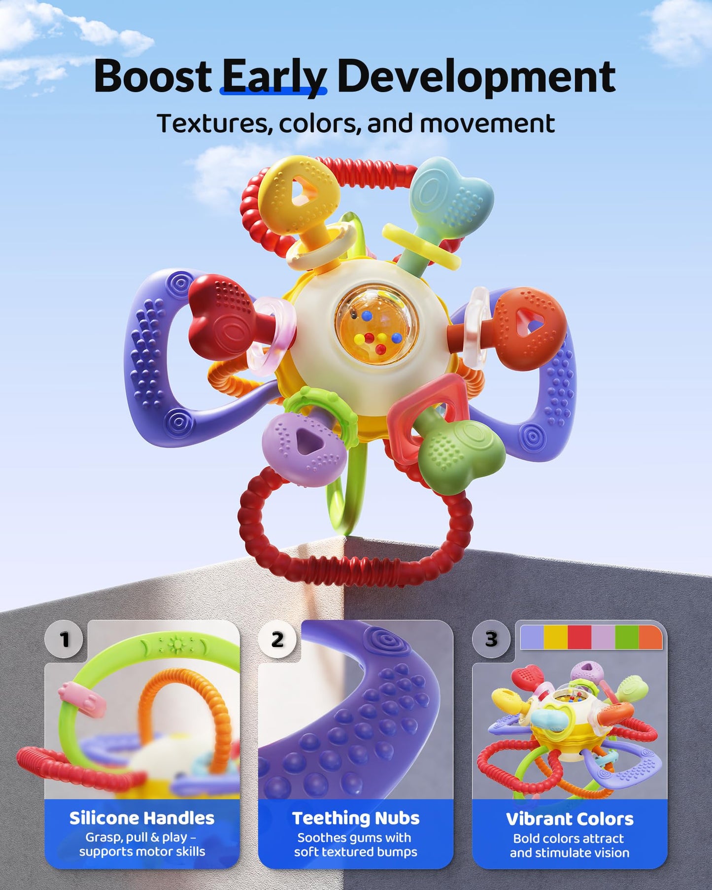 Infinno Soft Baby Teething Toy with Rattle, BPA Free Silicone, 0-12 Months