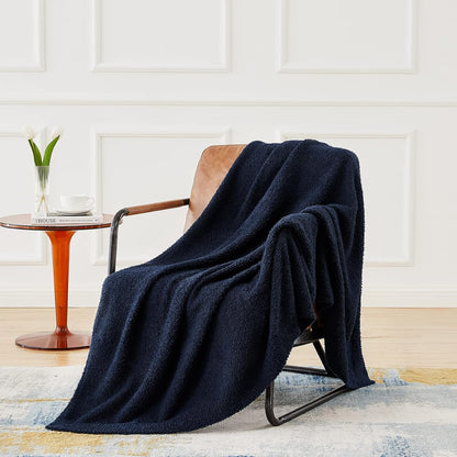 CYMULA Knit Throw Blanket for Couch Navy Blue-Super Soft Lightweight Plush Fuzzy Fluffy Cozy