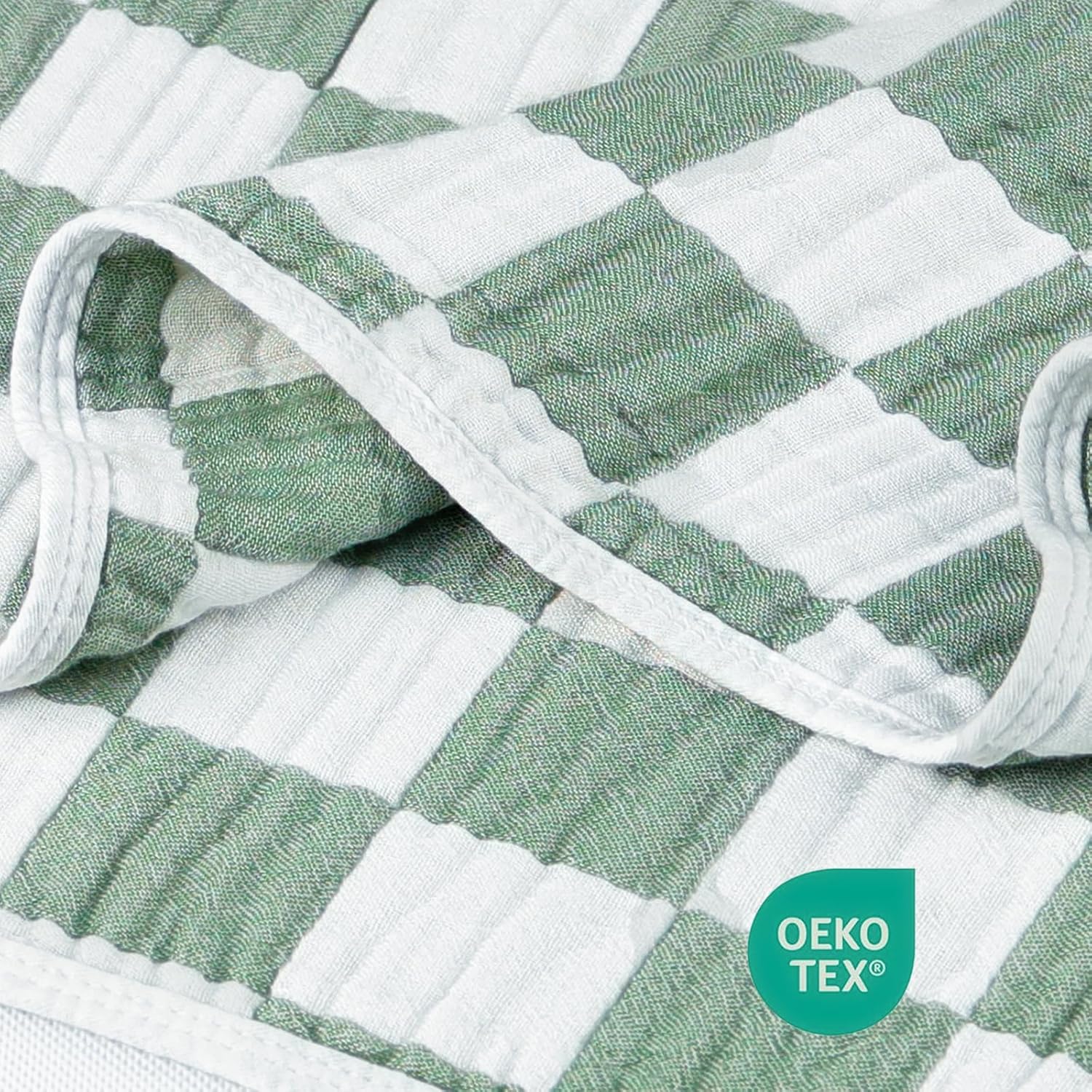 Muslin Baby Blanket Unisex Sage Green Checkerboard Toddler Blanket for Bed, 70% Cotton and 30%
