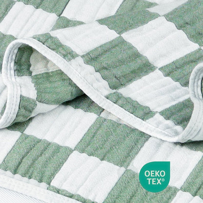 Muslin Baby Blanket Unisex Sage Green Checkerboard Toddler Blanket for Bed, 70% Cotton and 30%