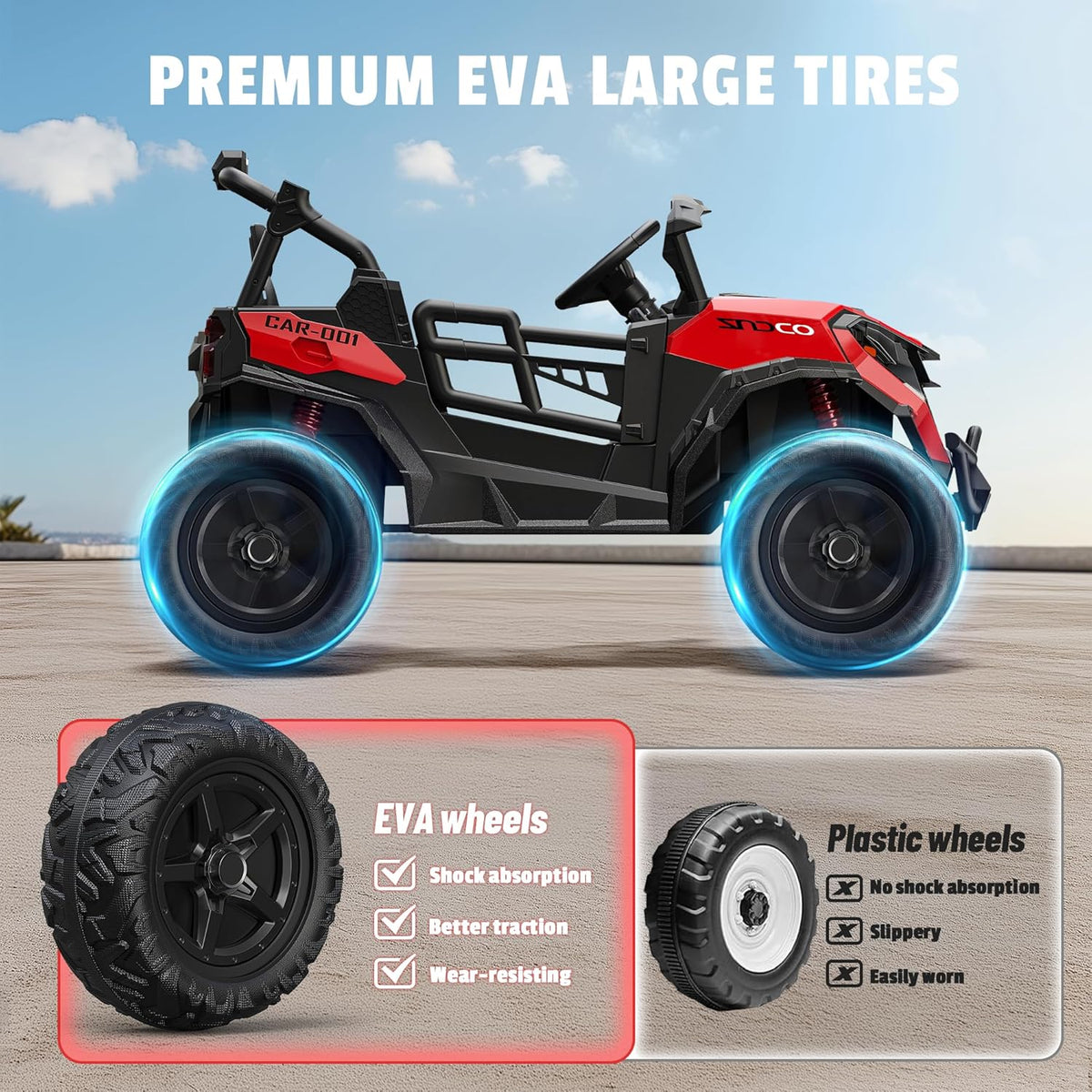24V 2 Seater Ride on Car Truck, 4x200W, EVA Tires, 4WD/2WD, Rainbow Lights, Remote Control, Shock