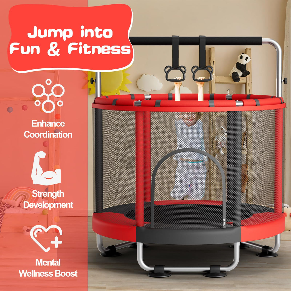 ZCMHAXJ 55" Trampoline for Kids with Enclosure, 440lbs Capacity Indoor & Outdoor Toddler Trampoline