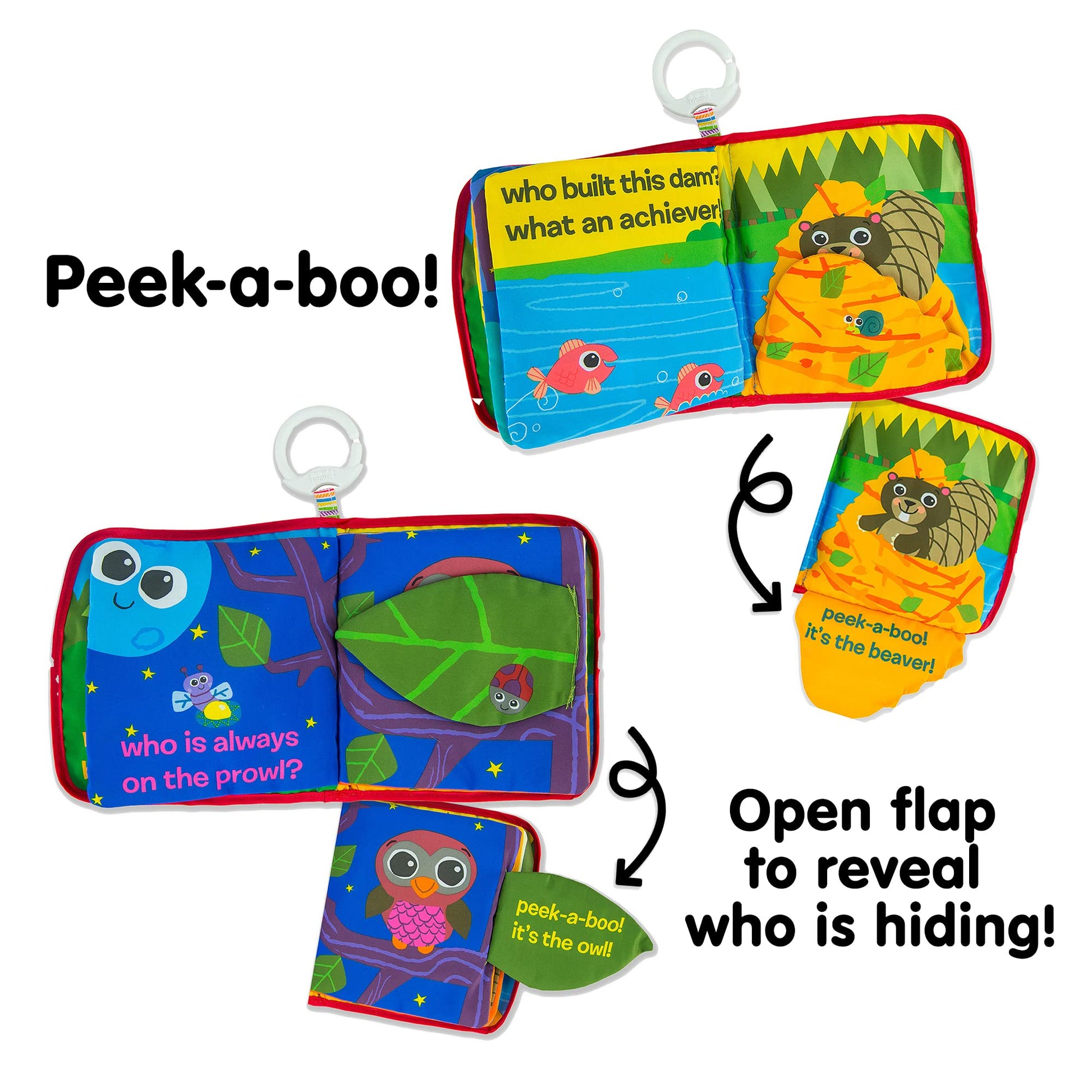 Lamaze Peek-A-Boo Forest Soft Baby Book - Clip-On Cloth Book - Washable Crinkling Fabric Pages for