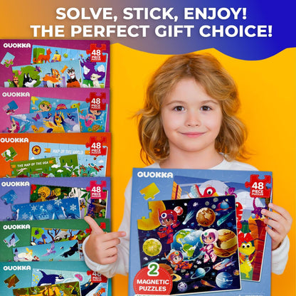 QUOKKA Magnetic Puzzles for Toddlers 4-6 - 2x48 Travel Puzzle Games for Kids Ages 3-5 Years Old
