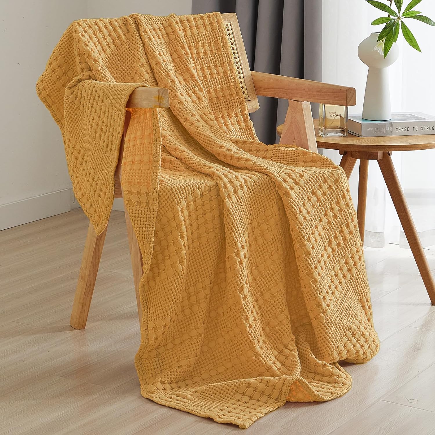 PHF 100% Cotton Waffle Weave Throw Blanket, Soft Lightweight Breathable Cozy Summer Throws for