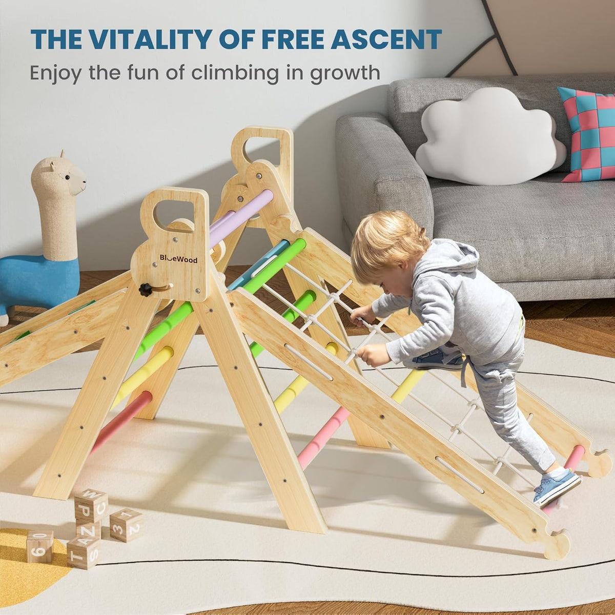 BlueWood 2024 8-in-1 Pikler Triangle Climbing Set Toddler Toys Indoor Baby Jungle Gym Climber