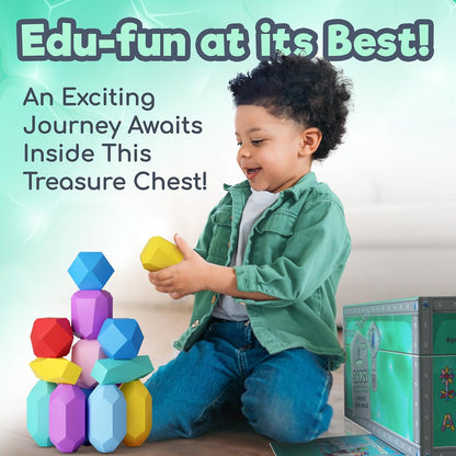 Wooden Stacking Blocks – Montessori Toys for 1 2 3 4 5 6 Year Old Toddlers and Kids, No Choking