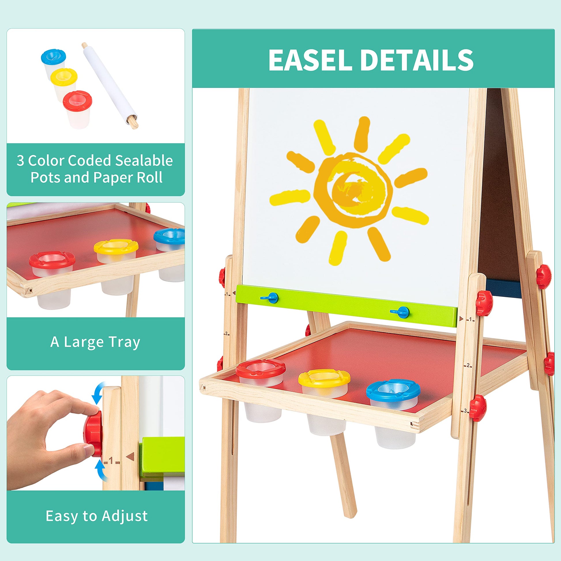 Hape E1010 Magnetic All in 1 Kids Height Adjustable Drawing Dry-Erase Chalkboard Wooden Artist