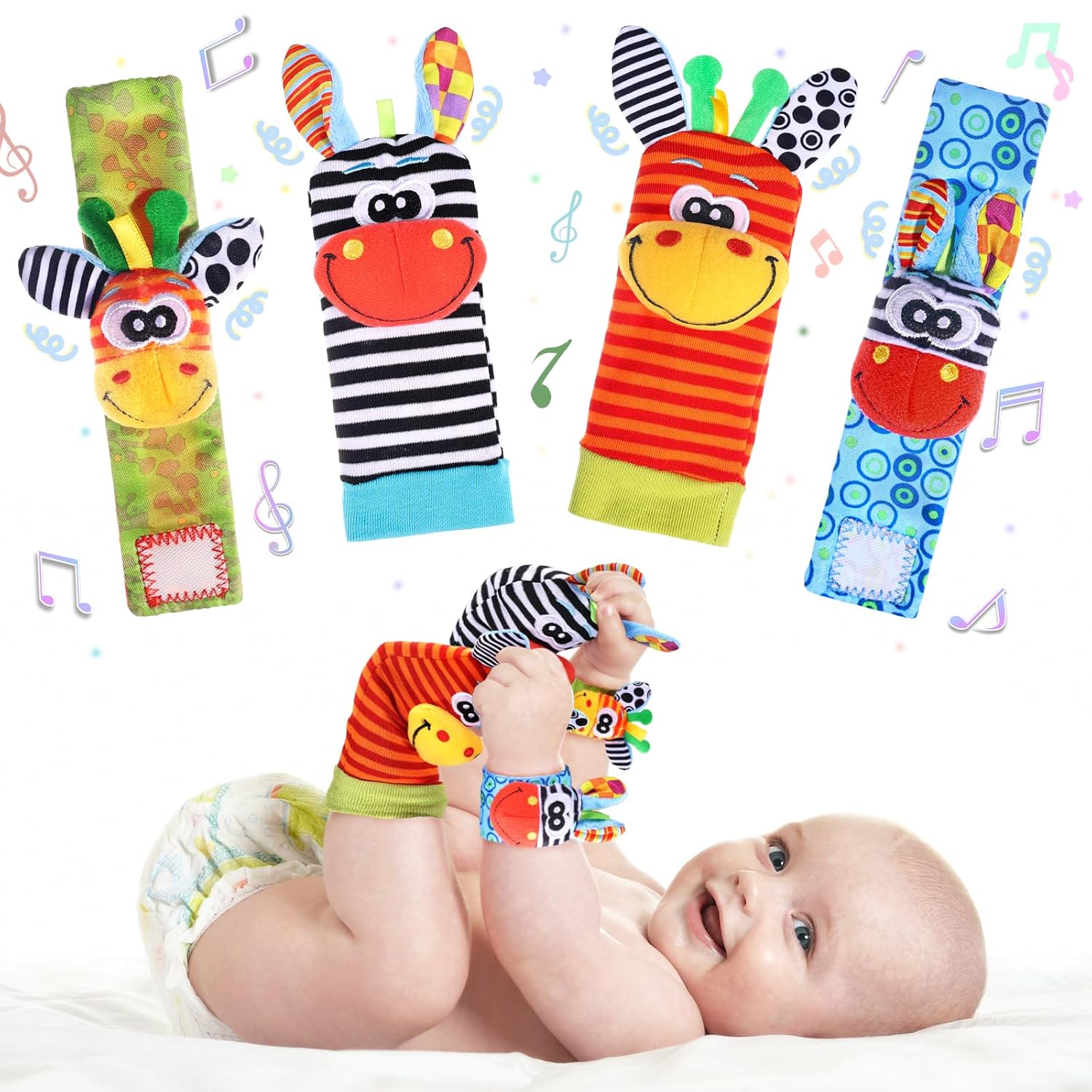 Wrist Rattle Foot Finder Socks Set for Baby Arm Hand Rattle Feet Leg Ankle Socks Newborn Soft