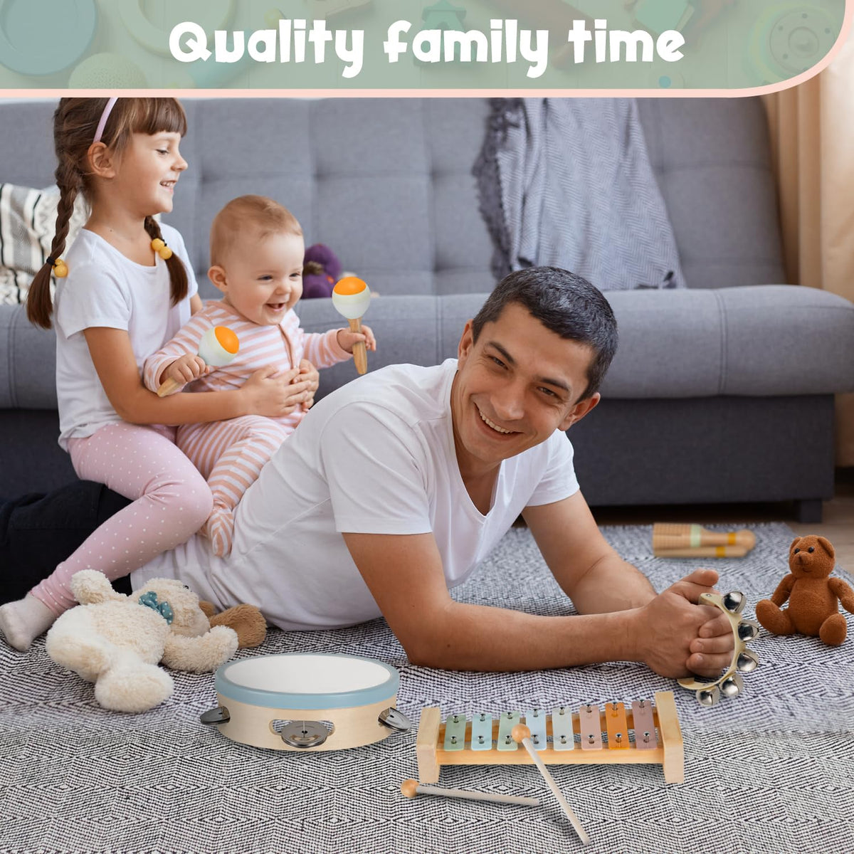 Stoie's Wooden Toddler Musical Instruments with Xylophone, Maracas, Triangle, Tamburine for Babies