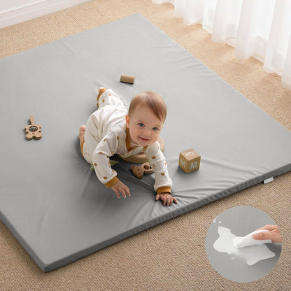 Blissful Diary Vegan Leather Baby Play Mat, 50x50 Thicken Foam Cushioned & Waterproof Playpen Mat