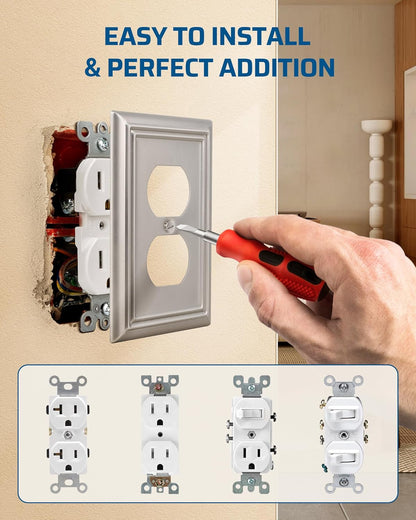 DEWENWILS 4-Pack Duplex Wall Plate, Metal Wall Outlet Cover for Receptacle, Light Switch, Brushed